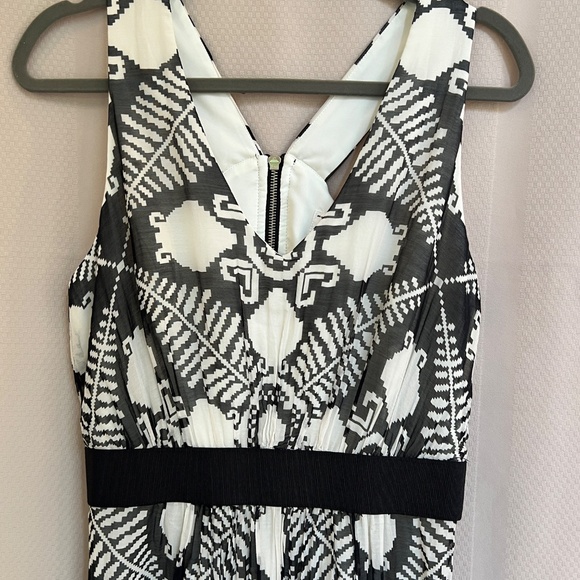 Milly Of New York Dress Black & White Cotton Silk V Neck Exposed Zip Sz10 - Picture 2 of 9